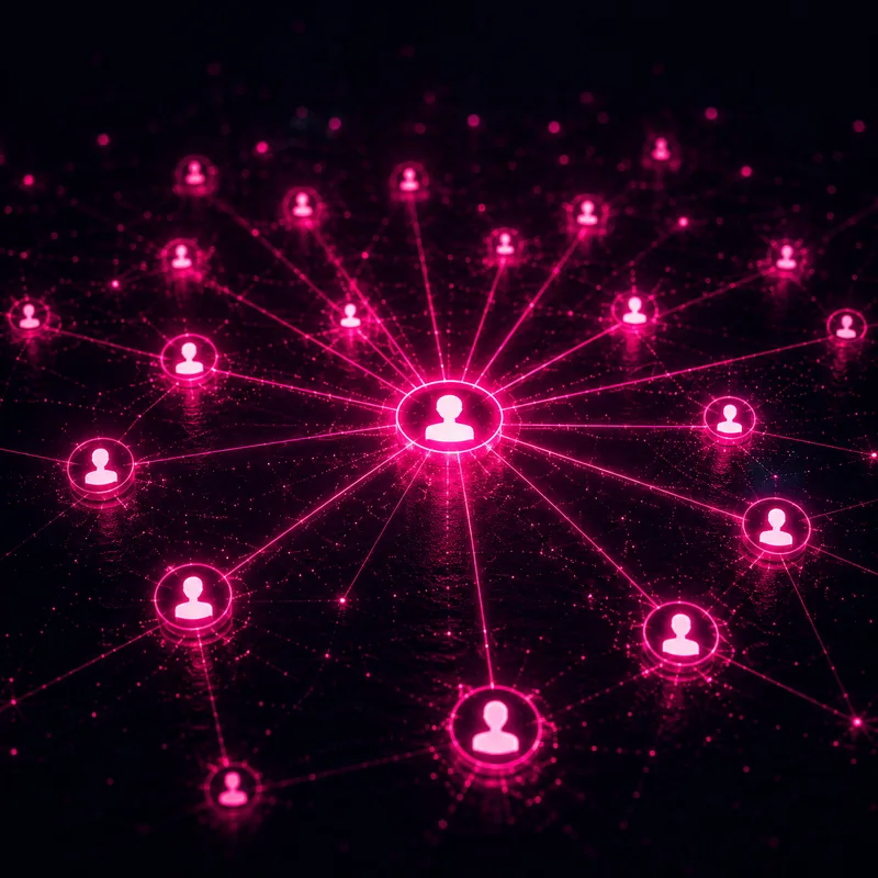 Network of connected fitness subscribers glowing in neon pink
